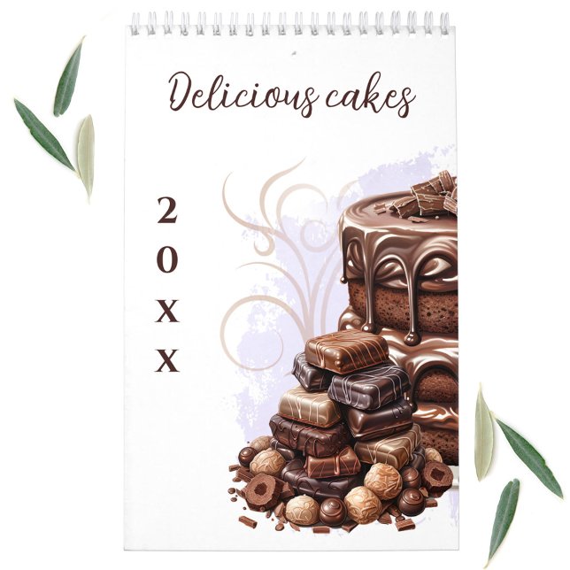 Calendário de Parede Oblonga Oblonga de Aquarelas  (Delicious Cakes Watercolor Oblong Wall Calendar)