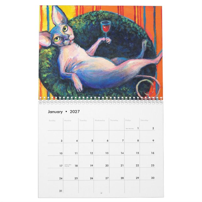 Calendário de parede Svetlana dos gatos 2013 de (Jan 2027)