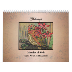 Calendário de Pássaros com Padrão Whimsical