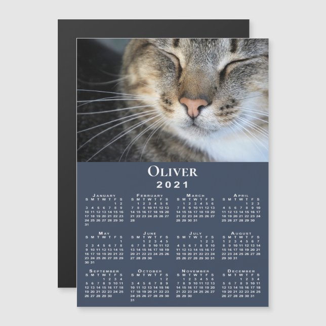 Calendário de Pet Personalizado e Nome 2021 em Azu (Frente/Verso)