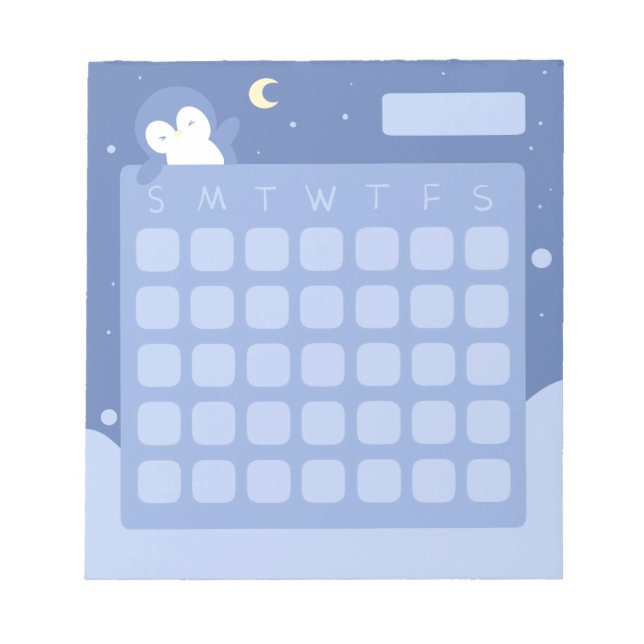 Calendário de Pinguim Fofo Bloco de Notas (Frente)