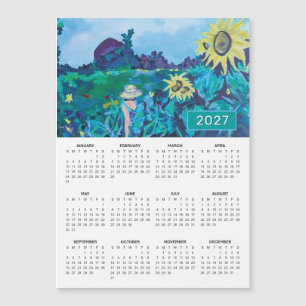 Calendário de Pintura de Mulher em Campo de Girass
