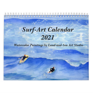 Calendário de Pinturas em Aquarela com Surf 2021