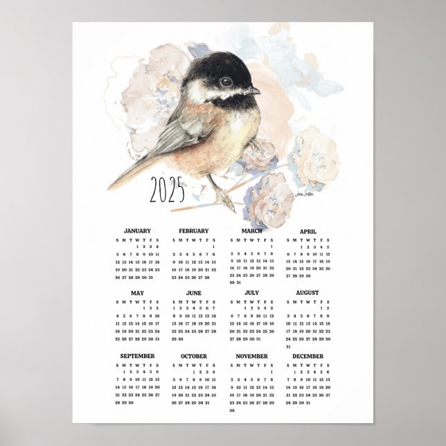 Calendário de Poster de Chickadee em Cute 2025 (Frente)