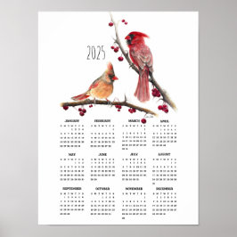 Calendário de Poster de Inverno de Par de Cardeais