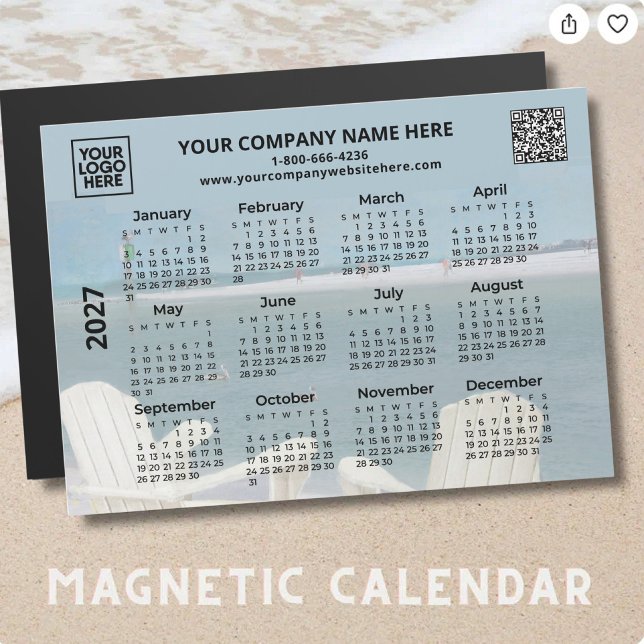 Calendário de Praia em Ímã com Logo de Negócios QR (Criador carregado)
