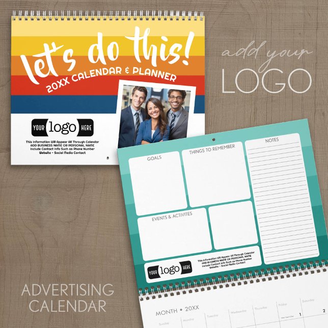 Calendário de Presente Empresarial - Meta, Coisas  (Advertising Calendar - add a logo and business contact information)
