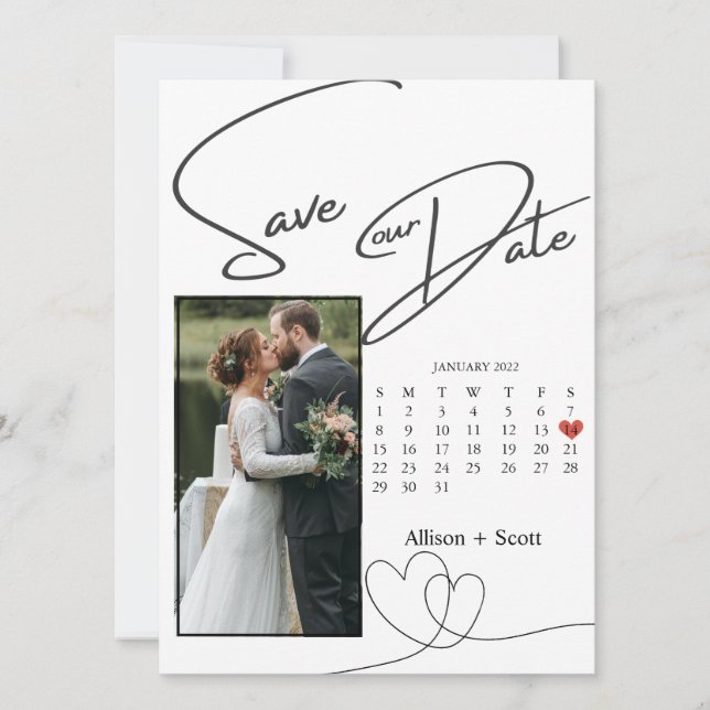 Calendário de Script Moderno de Foto do casal Salv (Frente)