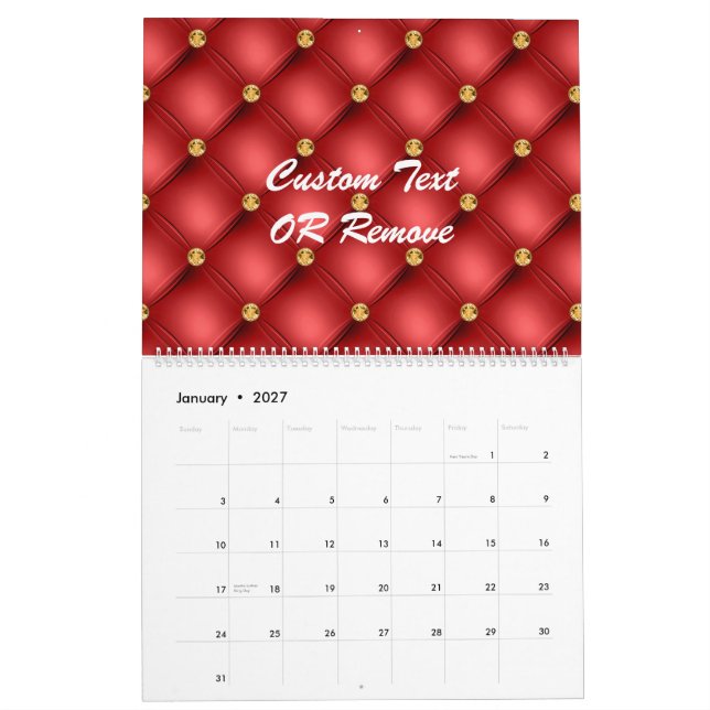 Calendário de Texto de Couro Tufado de Ouros Verme (Jan 2027)