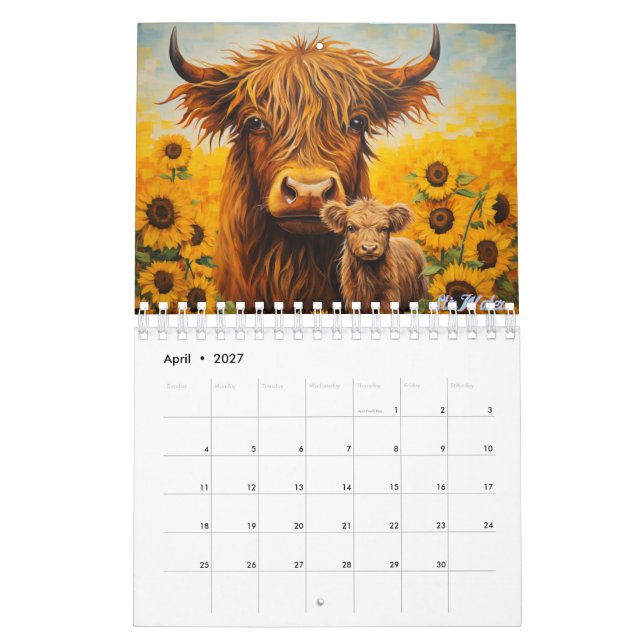 calendário de vaca das terras altas de 2027 com be (Abr 2027)