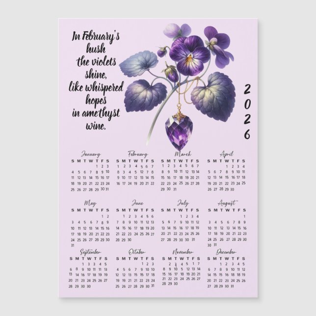 Calendário de Violeta e Ametista de Fevereiro  (Frente)