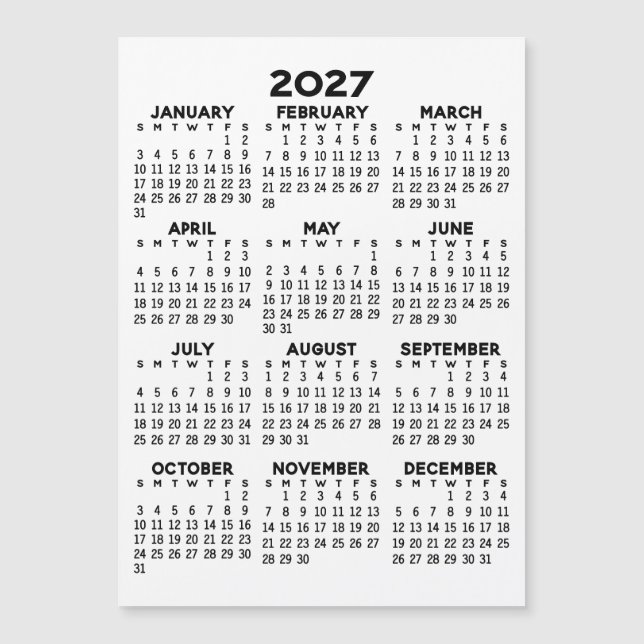 Calendário de Vista Anual - Cartão Magnético Básic (Frente)