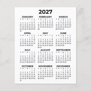 Calendário de Vista Anual Minimalista de 2027