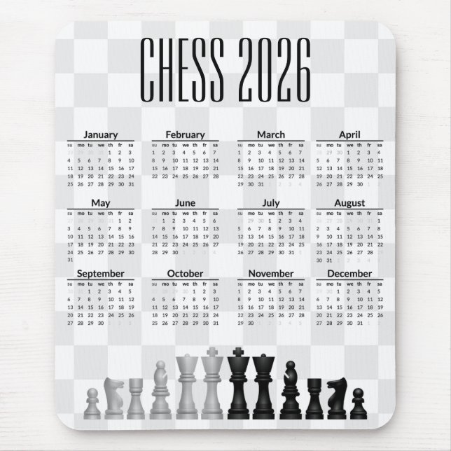 Calendário de Xadrez 2026 Mousepad (Frente)