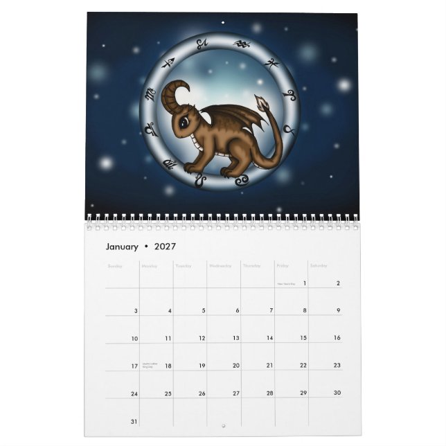 Calendário de Zodiacsigns do dragão (Jan 2027)