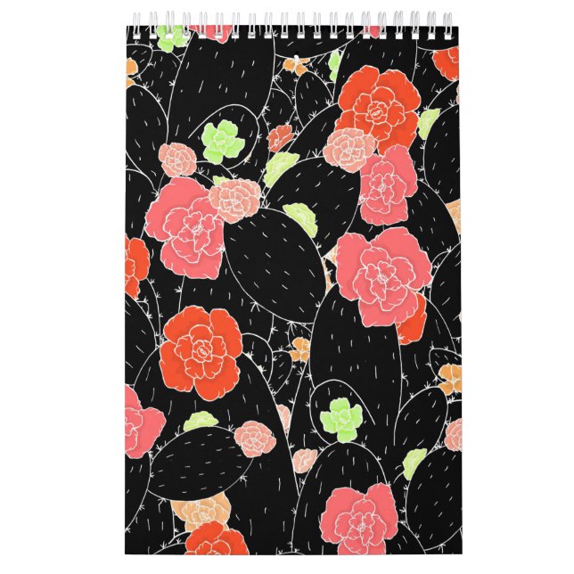 Calendário Desenho da Flor do Cactus Rosa (Capa)