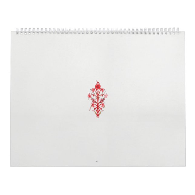 Calendário desenho de uma flor vermelha e folhas numa bana br (Capa)