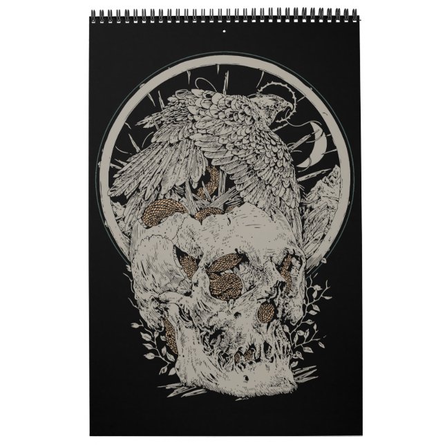 Calendário Desenho Intrincado de Caveira e Pássaro (Capa)
