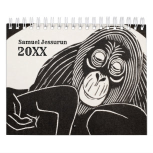Calendário Desenho Simples de Corte de Madeira Preto e Branco