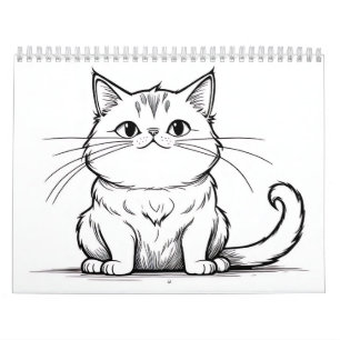 Calendário Desenhos de Linha de Gatos e Cães