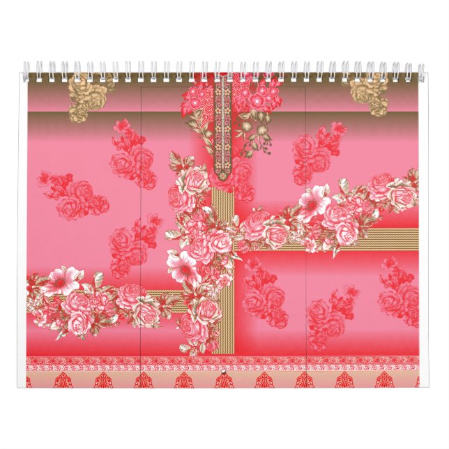 Calendário design de fundo rosa e ouro com vermelho (Capa)