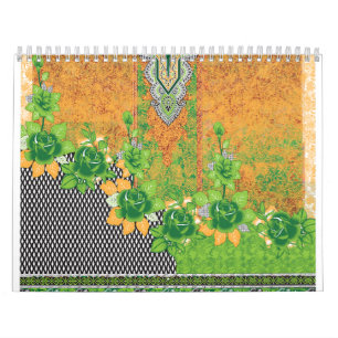 Calendário design de uma parede verde e amarela pendurada