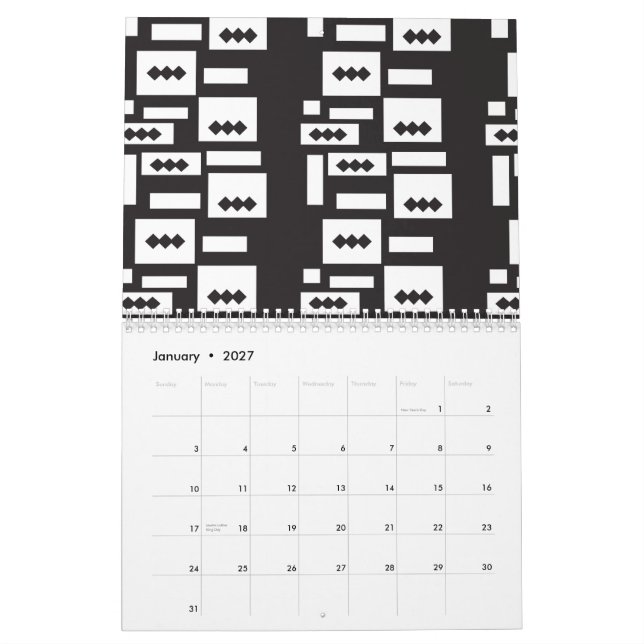 Calendário Design simétrico geométrico branco com nítido, cír (Jan 2027)