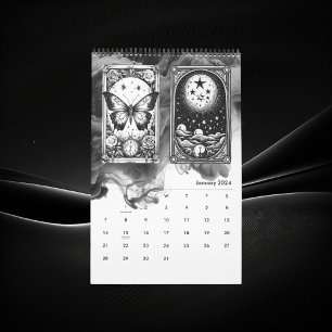 Calendário Designer Preto e Branco da Placa Tarot Moderna