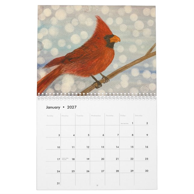 Calendário Designs Sazonais de Aquarela (Jan 2027)