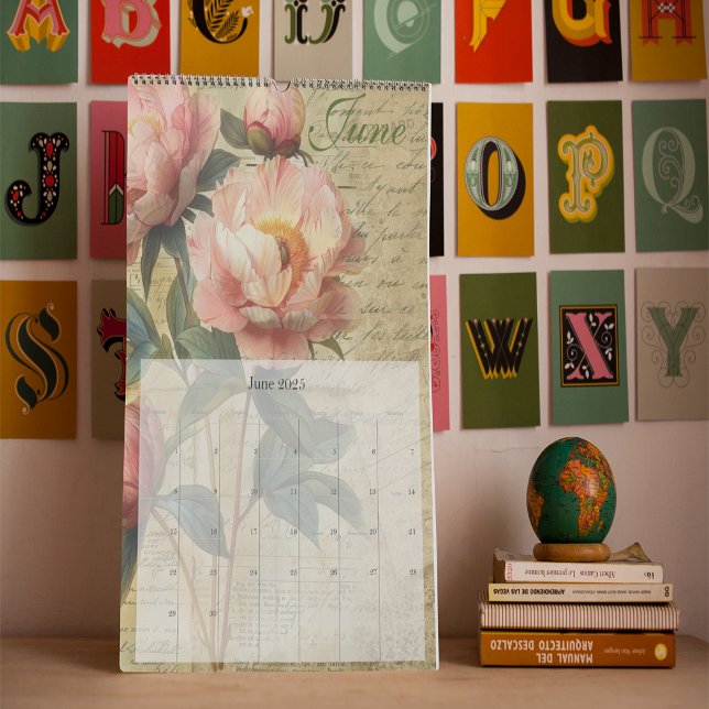 Calendário Diário Vintage Floral Lixo 2025 (2025 Vintage Floral Junk Journal Calendar - Medium )