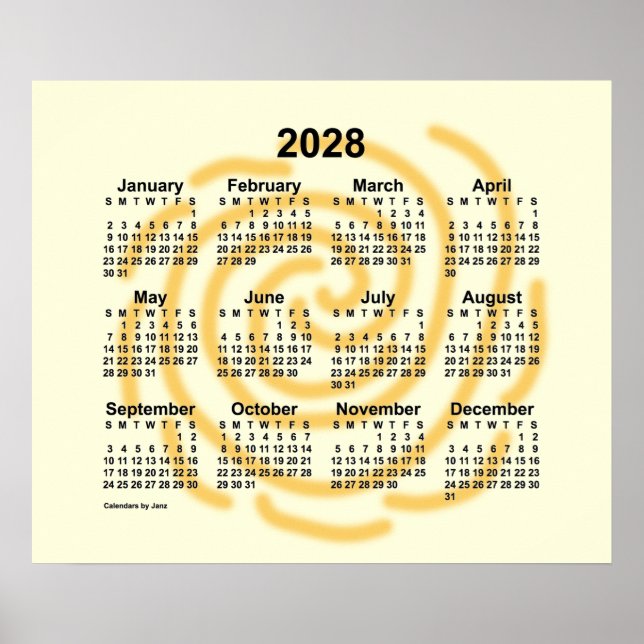 Calendário Dias Ensolarados 2028 por Janz Poster (Frente)