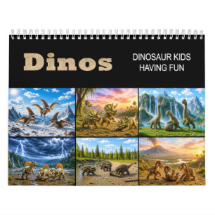 Calendário Dinos – Crianças Dinossauros se Divertindo