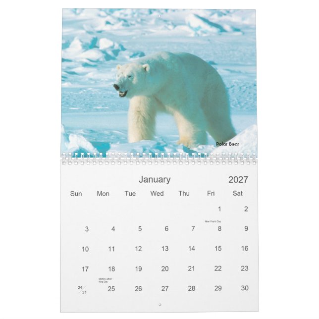 Calendário do Alasca dos animais selvagens (Jan 2027)
