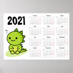 Calendário do bebê dragão 2021 Poster - início na