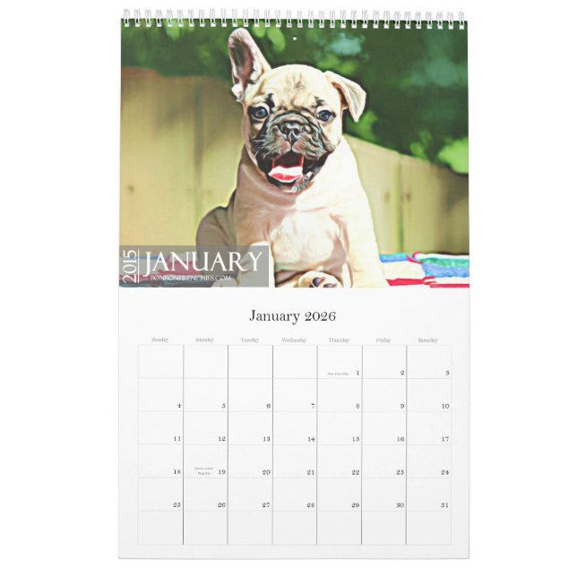 CALENDÁRIO DO BULDOGUE 2015 FRANCÊS (Jan 2026)