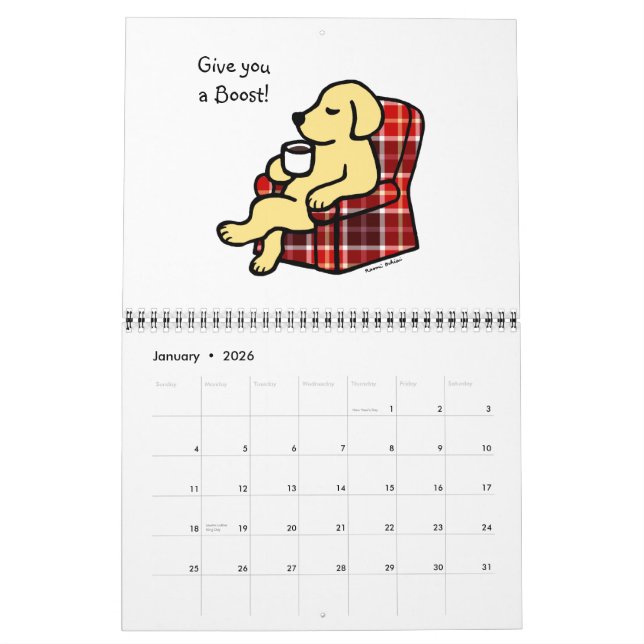 Calendário do Cartoon Amarelo Labrador Retriever 2 (Jan 2026)