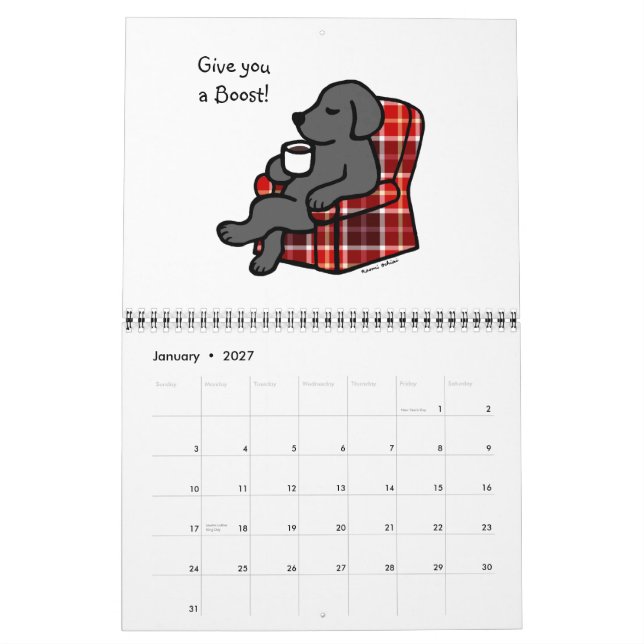 Calendário do Cartoon do Black Labrador Retriever  (Jan 2027)