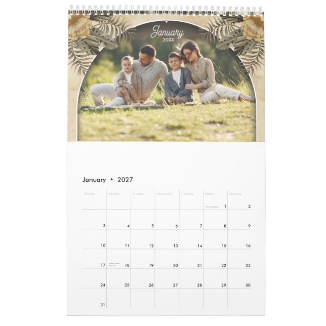 Calendário do Gráfico de Boho Elegante para Memóri (Jan 2027)