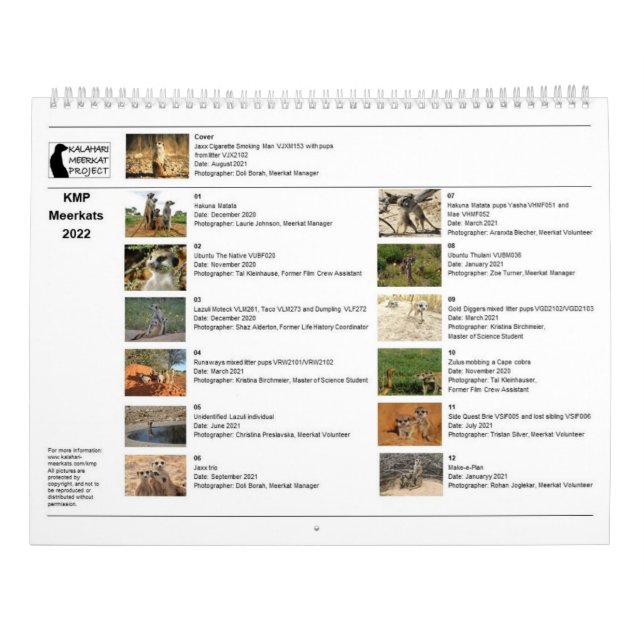 Calendário do KMP Meerkats 2022 (Verso)