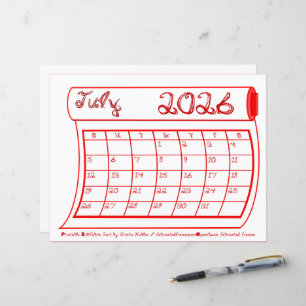 Calendário do Mês de Julho de 2026 Peq Fonte de Te