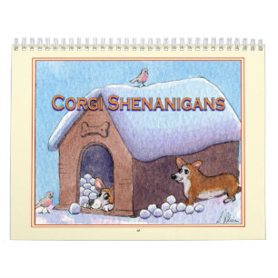 Calendário do mural do cão Corgi a partir de pintu