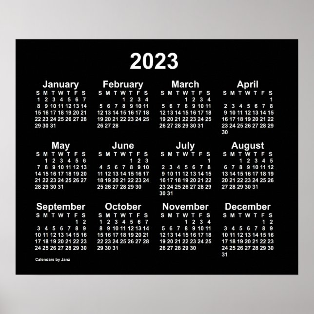 Calendário do Neon White Wall 2023 por Janz Poster (Frente)