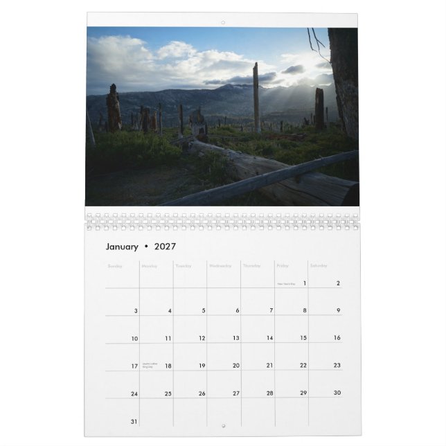 Calendário do paraíso do caminhante (Jan 2027)