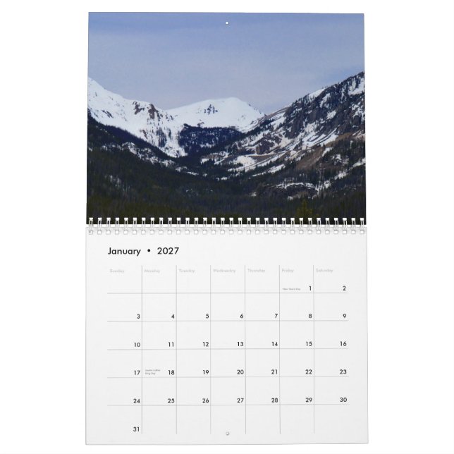 Calendário do parque nacional de montanha rochosa (Jan 2027)