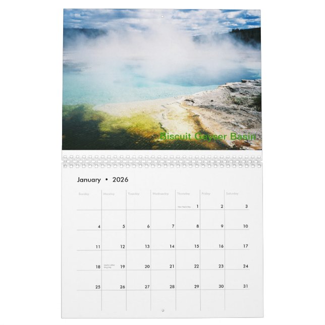 Calendário do parque nacional de Yellowstone (Jan 2026)