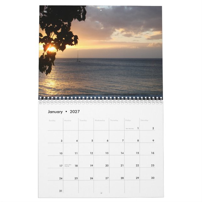 Calendário do pôr do sol 2009 do oceano (Jan 2027)