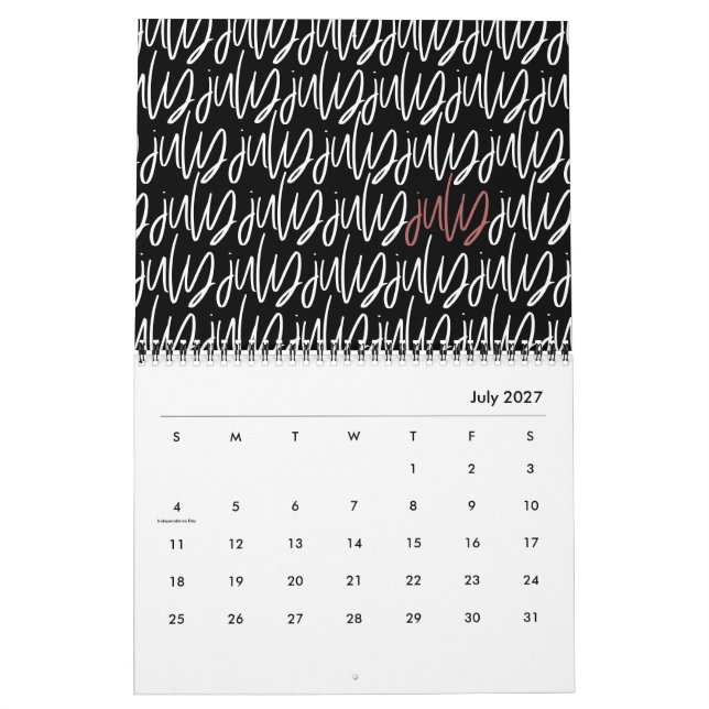Calendário do script de caneta do marcador moderno (Jul 2027)