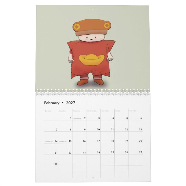 calendário do Urso-em-chapéu 2017 (Fev 2027)