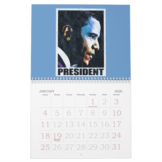 Calendário do vintage do presidente Barack Obama (Jan 2026)