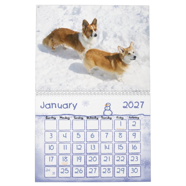 Calendário do Welsh Corgi (Jan 2027)